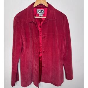 Vintage Suede Clio Red Button Down Lined Jacket Size 10